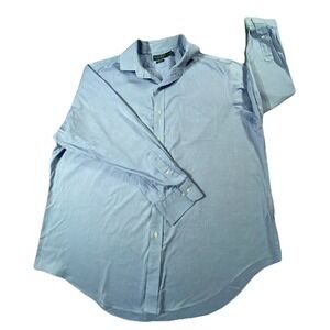 Ralph Lauren Dress Shirt Men 18 34/35 Blue Classic Fit Cotton Non Iron Preppy